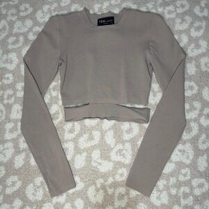 TEN by Babaton Taupe Cutout Cropped Long Sleeve Top